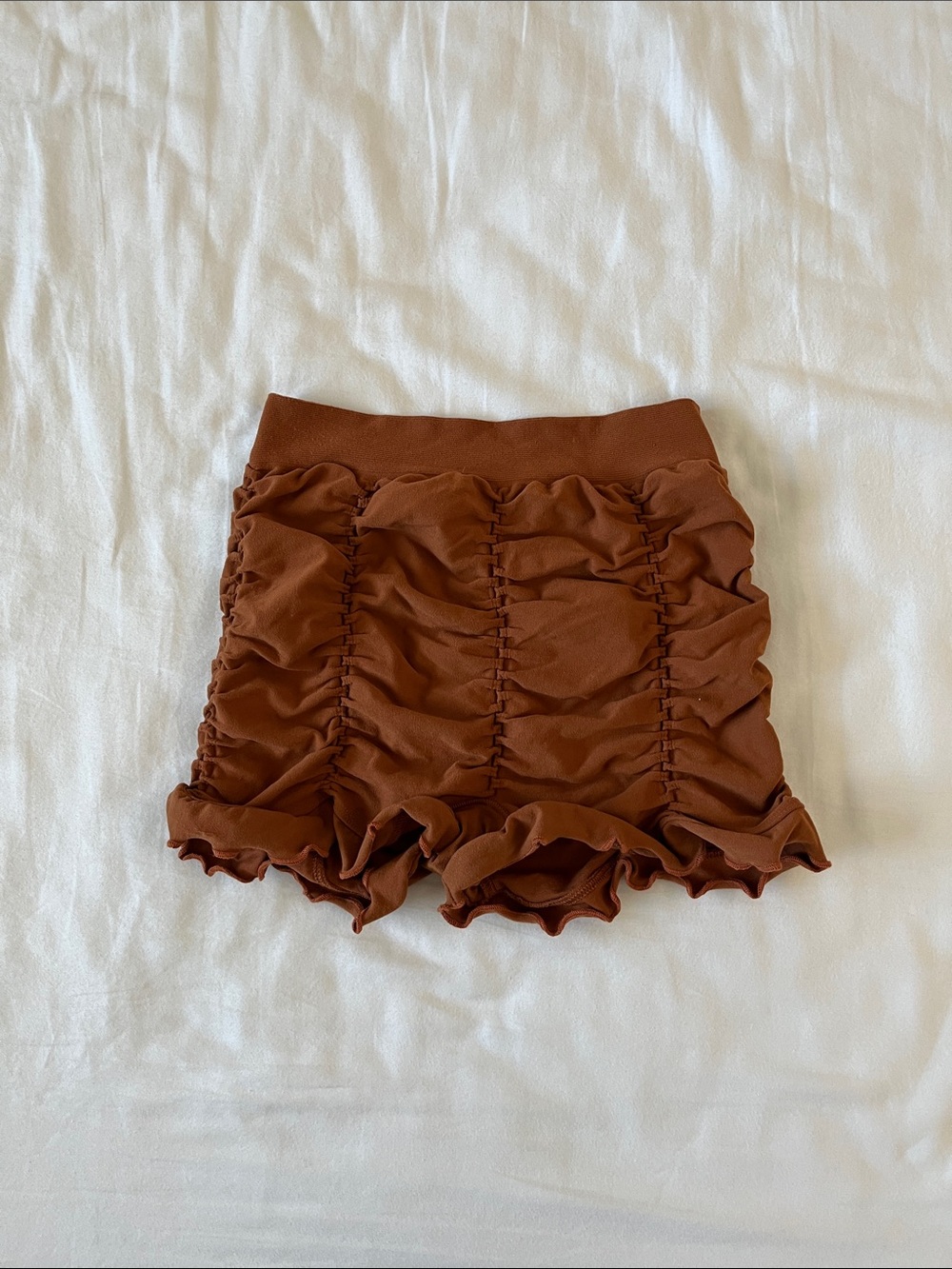 Free People Ruched Ruffle Shorts - Brown - Picture 3 of 3